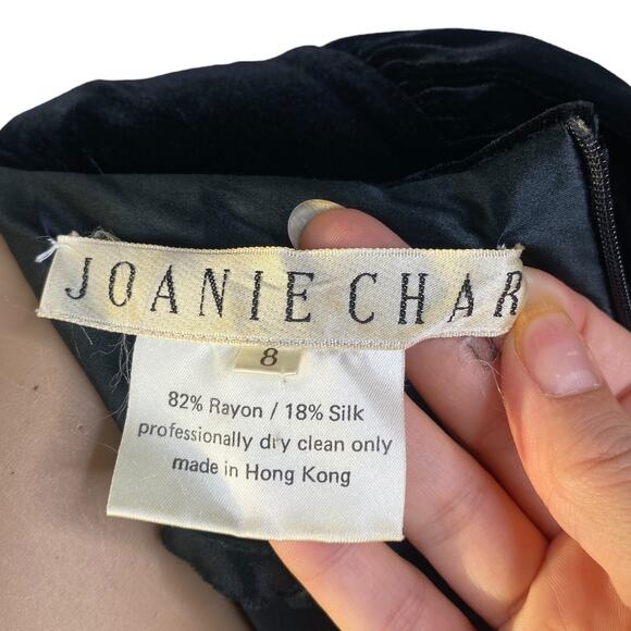 Vtg 80s Joanie Char Black Velvet Basque Waist Gothic Midi Dress SZ 8 - Picture 8 of 10